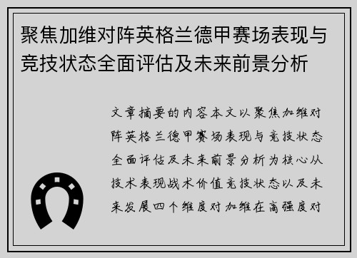 聚焦加维对阵英格兰德甲赛场表现与竞技状态全面评估及未来前景分析